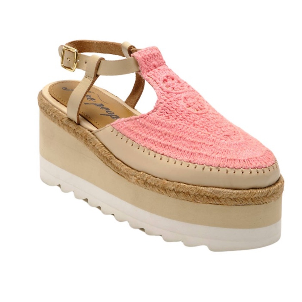 Free People Pink and Beige Platform Sandals